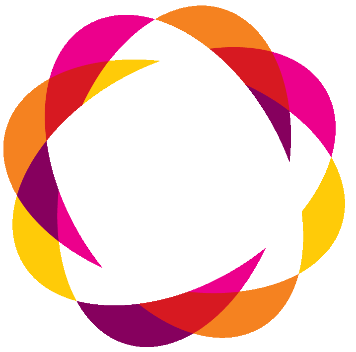 logo van in cirkel elkaar overlappende gekleurde boogjes